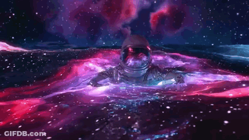 An Astronaut In A Space Suit Is Swimming Through A Galaxy In The Water . GIF
