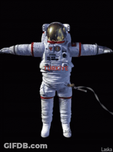 An Astronaut In A Space Suit With Turkey Written On It GIF