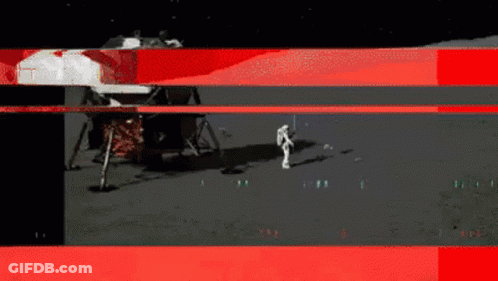An Astronaut Is Walking On The Moon In Front Of A Rocket . GIF