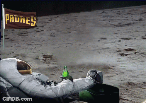 An Astronaut On The Moon With A Padres Flag Behind Him GIF