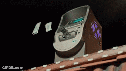 An Atm Machine With A Purple Light On The Side Of It GIF