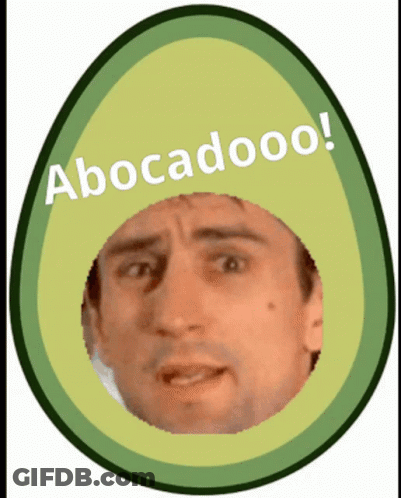 An Avocado With A Man 'S Face In It And The Words " Abocadoo " On It GIF