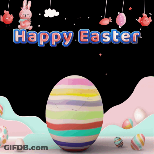 An Easter Greeting Card With A Colorful Striped Egg GIF