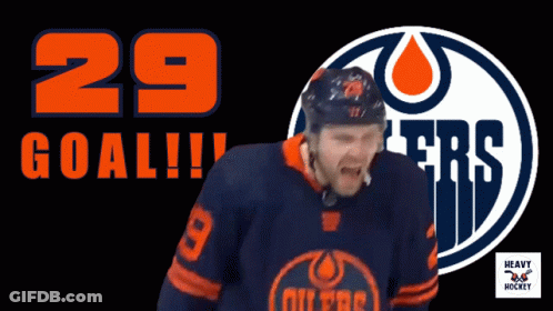 An Edmonton Oilers Hockey Player Celebrates A 29 Goal GIF