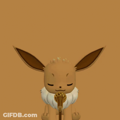 An Eevee With Its Eyes Closed Is Holding A Microphone GIF