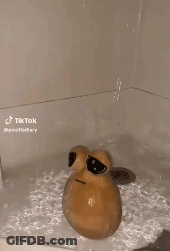 An Egg Is Floating In A Bathtub With A Hole In It . GIF