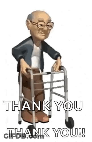 An Elderly Man Is Using A Walker And Saying `` Thank You '' . GIF