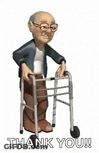 An Elderly Man Is Using A Walker And Says `` Thank You '' . GIF