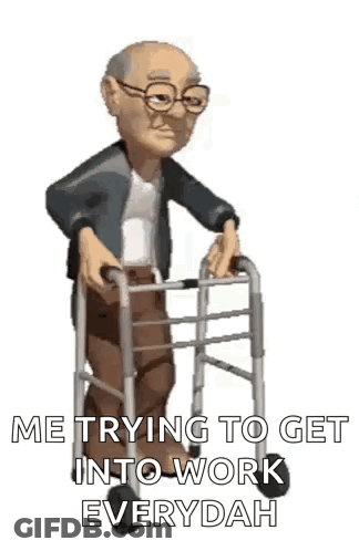 An Elderly Man Is Using A Walker To Get Into Work . GIF