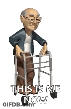 An Elderly Man Is Walking With A Walker And Says `` This Is Me Now '' . GIF