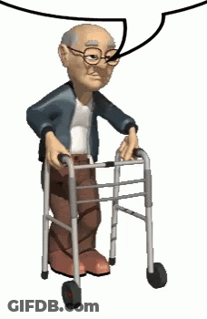An Elderly Man Is Walking With A Walker And Talking . GIF