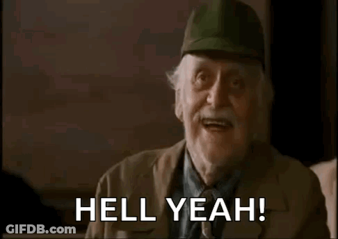 An Elderly Man Wearing A Baseball Cap Is Making A Funny Face And Saying `` Hell Yeah '' . GIF
