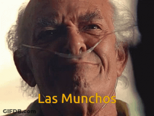An Elderly Man Wearing An Oxygen Mask With The Words Las Munchies Written On The Bottom GIF