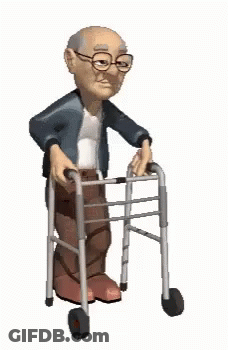 An Elderly Man With Glasses Is Using A Walker . GIF