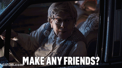 An Elderly Woman Driving A Car With The Words Make Any Friends GIF