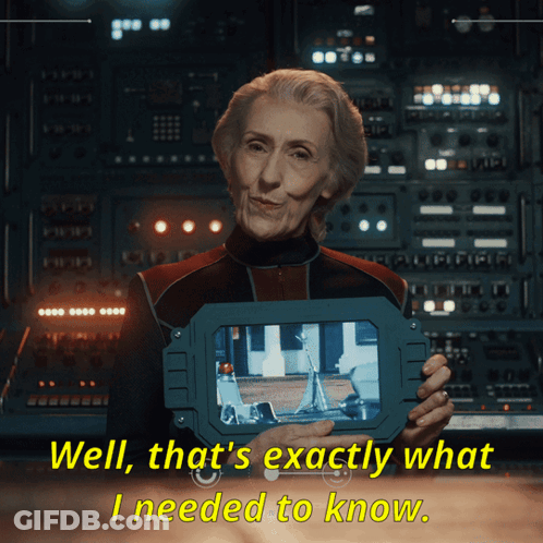 An Elderly Woman Holds A Tablet In Her Hands And Says " Well That 'S Exactly What I Needed To Know " GIF