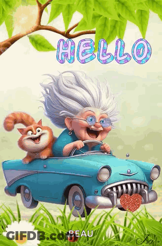 Elderly Woman Driving Car With Cat GIF
