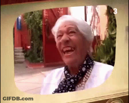 An Elderly Woman Is Laughing In A Picture Frame With The Number 3 On The Bottom GIF