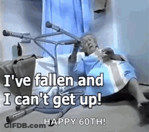 An Elderly Woman Is Laying On A Bed With A Walker On Top Of Her . GIF