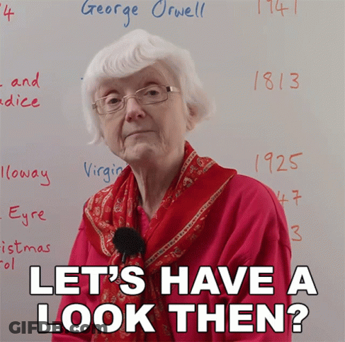 Elderly Woman Sitting In Front Of White Board Let's Have A Look GIF