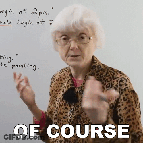 An Elderly Woman Stands In Front Of A White Board With The Words Of Course Written On It GIF