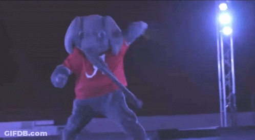 An Elephant Mascot Wearing A Red Shirt With A Letter A On It GIF