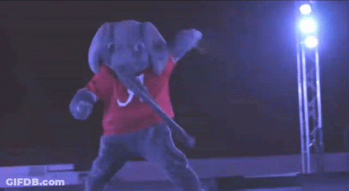An Elephant Mascot Wearing A Red Shirt With A Letter A On It GIF
