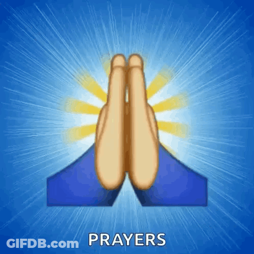 An Emoji Of A Person Praying With The Word Prayers Underneath GIF