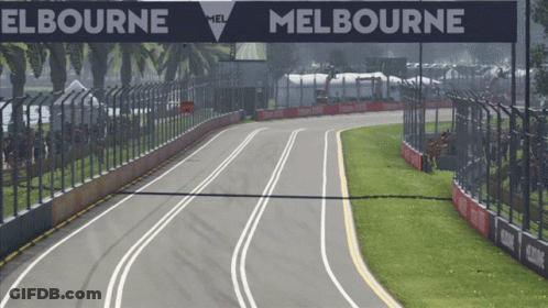 An Empty Race Track With A Sign That Says Melbourne On It GIF