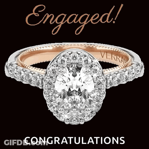 An Engagement Ring With The Words Engaged Congratulations Written Above It GIF