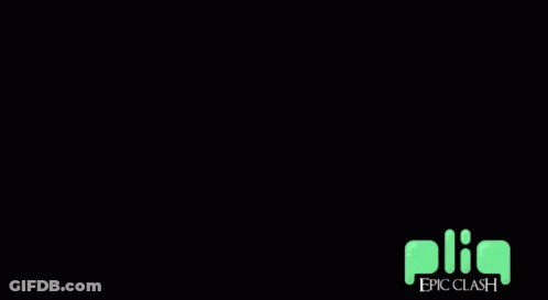An Epic Clash Logo With A Yellow Flame Coming Out Of The Letter B GIF