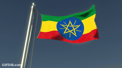 An Ethiopian Flag Flies In The Wind Against A Blue Sky GIF