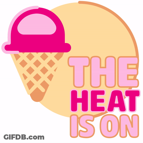 An Ice Cream Cone With The Words " The Heat Is On " On It GIF