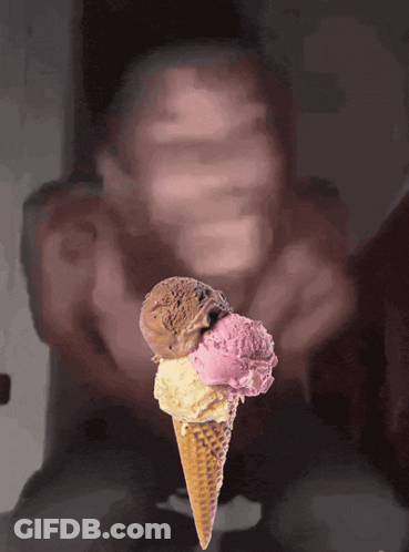 An Ice Cream Cone With Three Different Flavors On It GIF