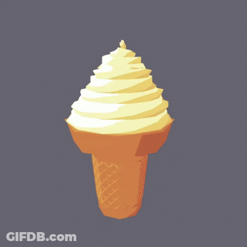 An Ice Cream Cone With Whipped Cream On Top On A Gray Background GIF