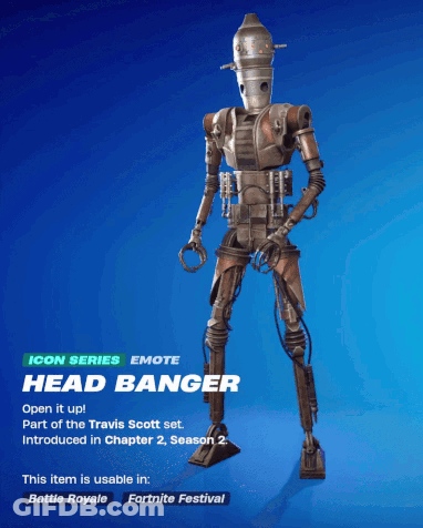 An Icon Series Emote Of A Robot Called Head Banger Is Available In Battle Royale And Fortnite Festival GIF