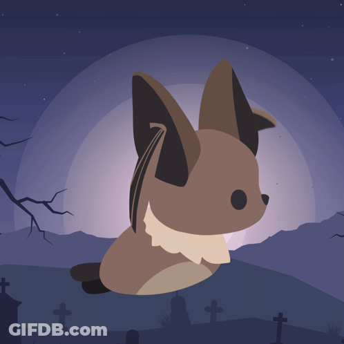 An Illustration Of A Bat In A Cemetery With A Full Moon Behind It GIF