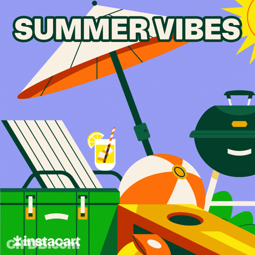 An Illustration Of A Beach Scene With The Words Summer Vibes Above It GIF