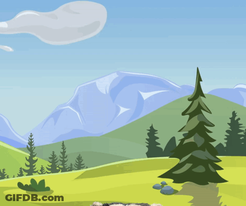 Illustration Of Bear In Field With Mountains And Great Text GIF