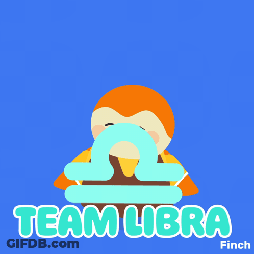 An Illustration Of A Bird With A Libra Symbol On Its Face And The Words Team Libra Finch Below It GIF