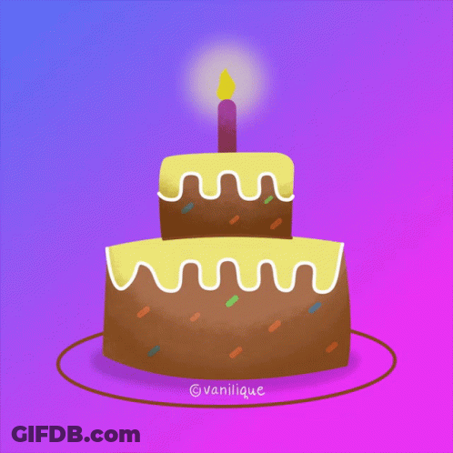 An Illustration Of A Birthday Cake With A Candle On It GIF