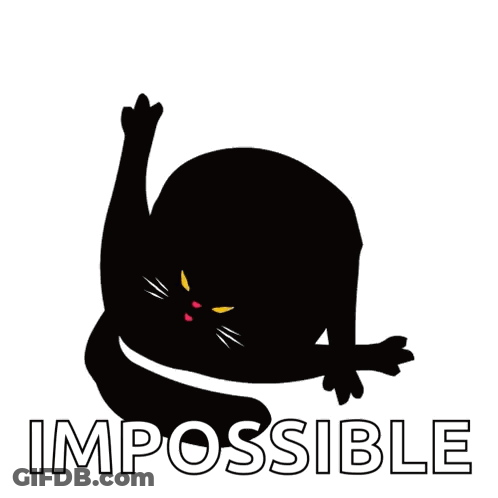An Illustration Of A Black Cat With The Word Impossible Written Below It GIF