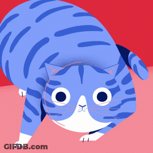An Illustration Of A Blue And White Striped Cat GIF