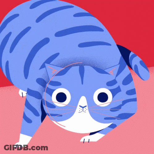 An Illustration Of A Blue And White Striped Cat GIF