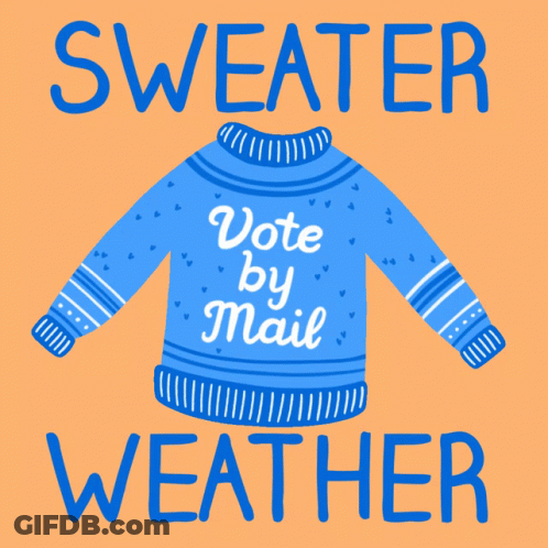 An Illustration Of A Blue Sweater That Says Vote By Mail GIF