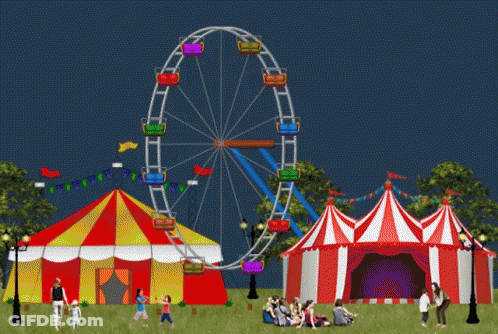 An Illustration Of A Carnival With A Ferris Wheel And A Circus Tent GIF