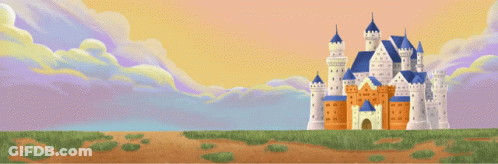 An Illustration Of A Castle With A Cloudy Sky GIF