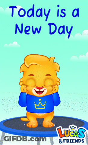 An Illustration Of A Cat Jumping On A Trampoline With The Words Today Is A New Day Below It GIF
