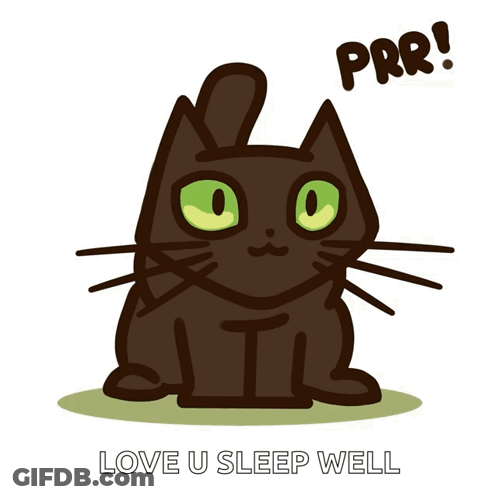 An Illustration Of A Cat With Green Eyes And The Words Love U Sleep Well Below It GIF