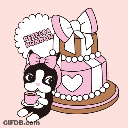 An Illustration Of A Cat With The Name Rebecca Bonbon Written On It GIF